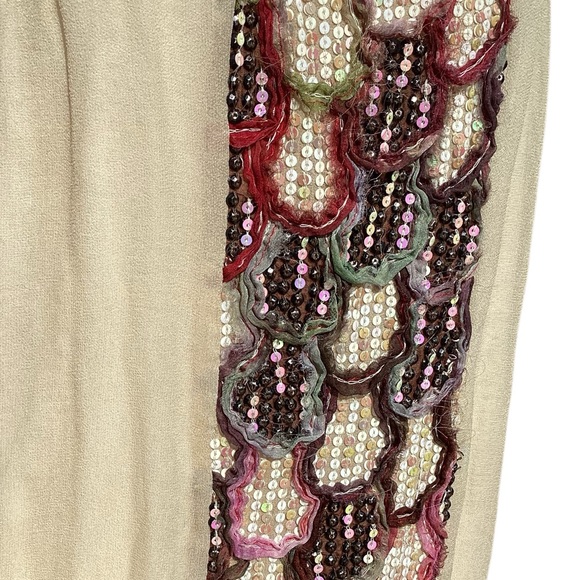 Upcycled Burning Torch Silk and Sequin Vintage Halter Top with Leather Straps - Picture 4 of 16